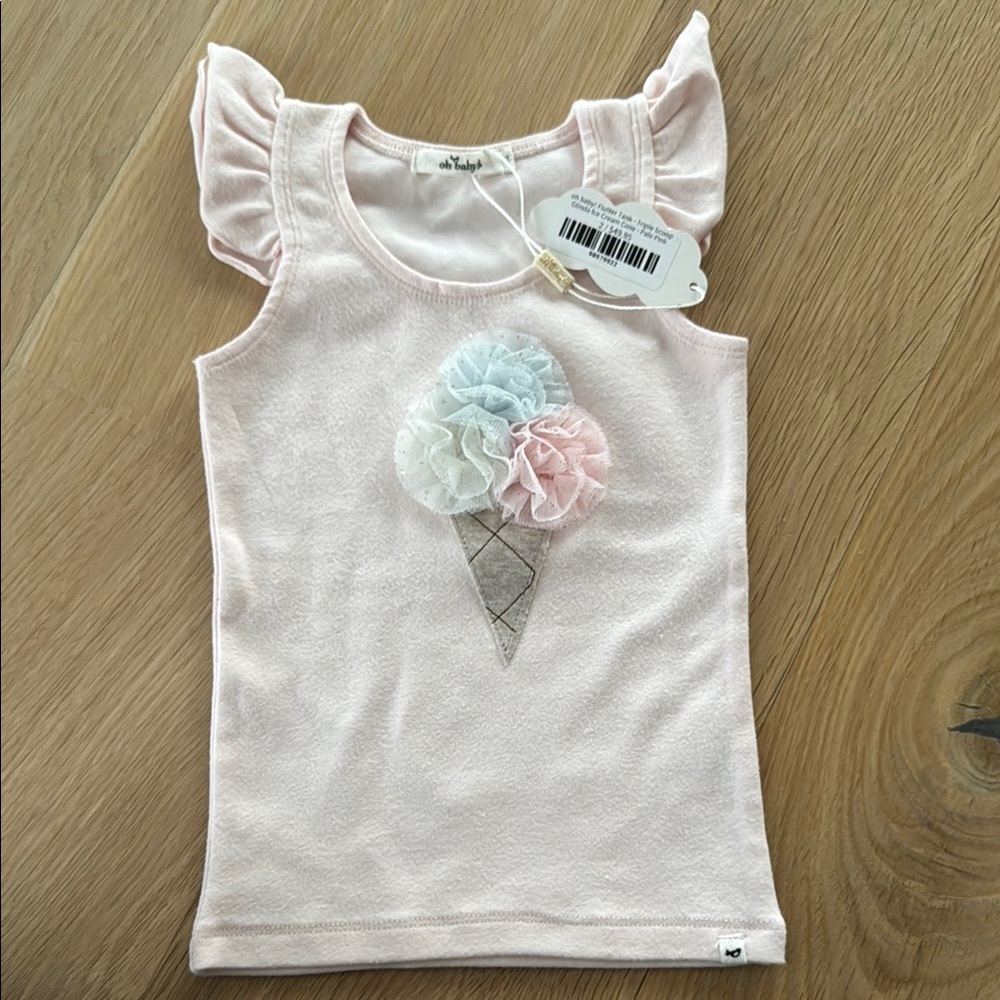 Kids Ice Cream Cone Ruffle Sleeve Top - Pink
